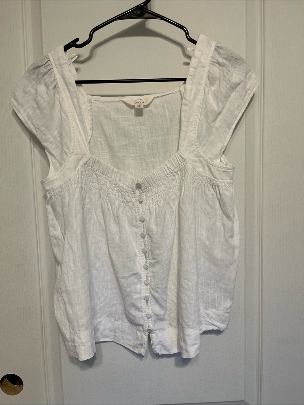 NEXT White Linen-Blend Button Front Square Neck Top